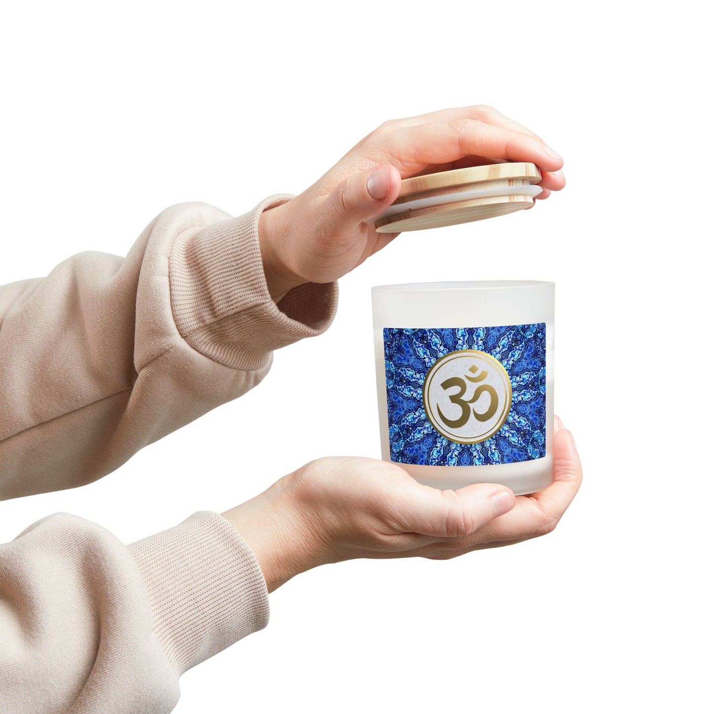 Om Symbol Frosted Glass Candle - 11oz Aromatherapy Candle for Mindfulness and Relaxation (DBLBU)