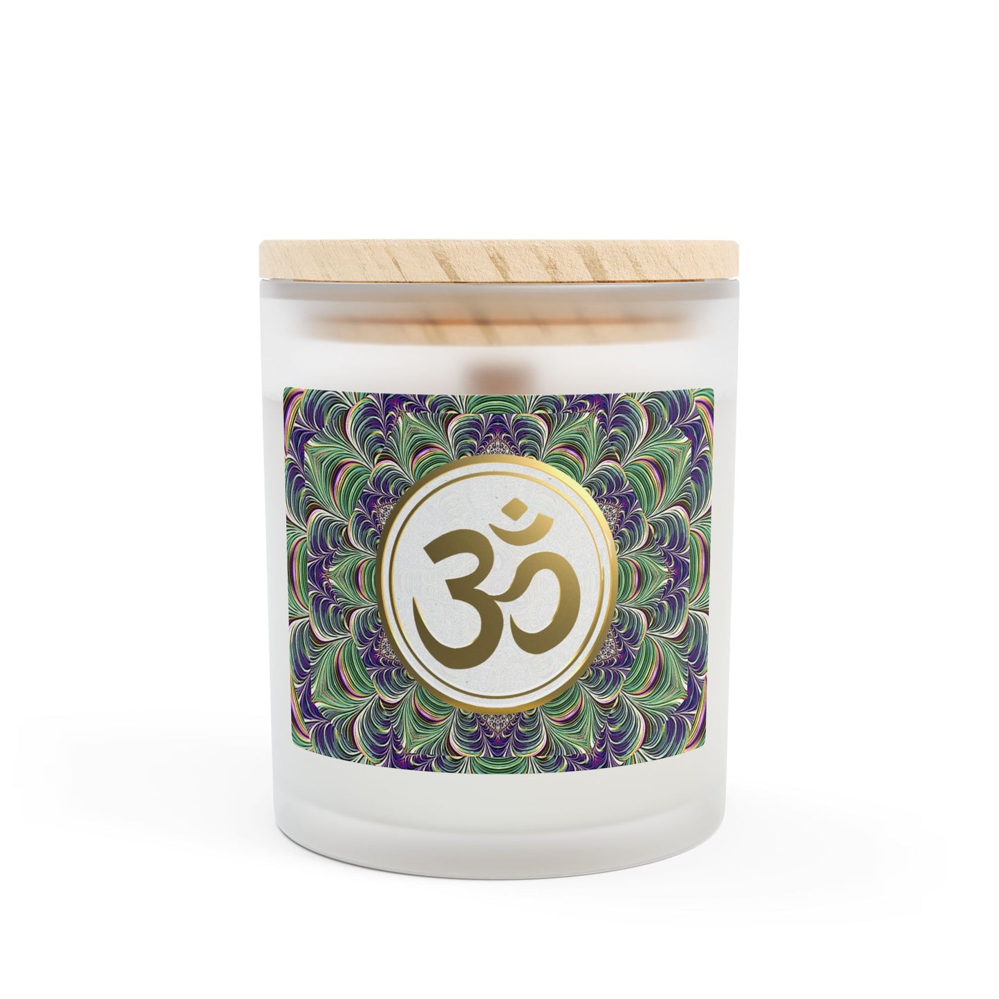 Om Symbol Frosted Glass Candle - 11oz Aromatherapy Candle for Mindfulness and Relaxation (BLGR)