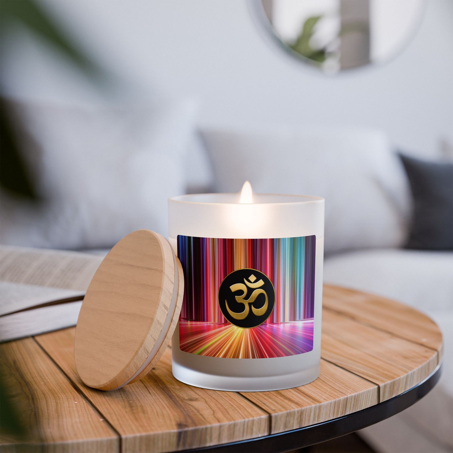 Om Scented Meditation Candle, Aromatherapy Candle for Mindful Relaxation, Perfect Gift for Spiritual & Yoga Enthusiasts- 11oz (RINBW)