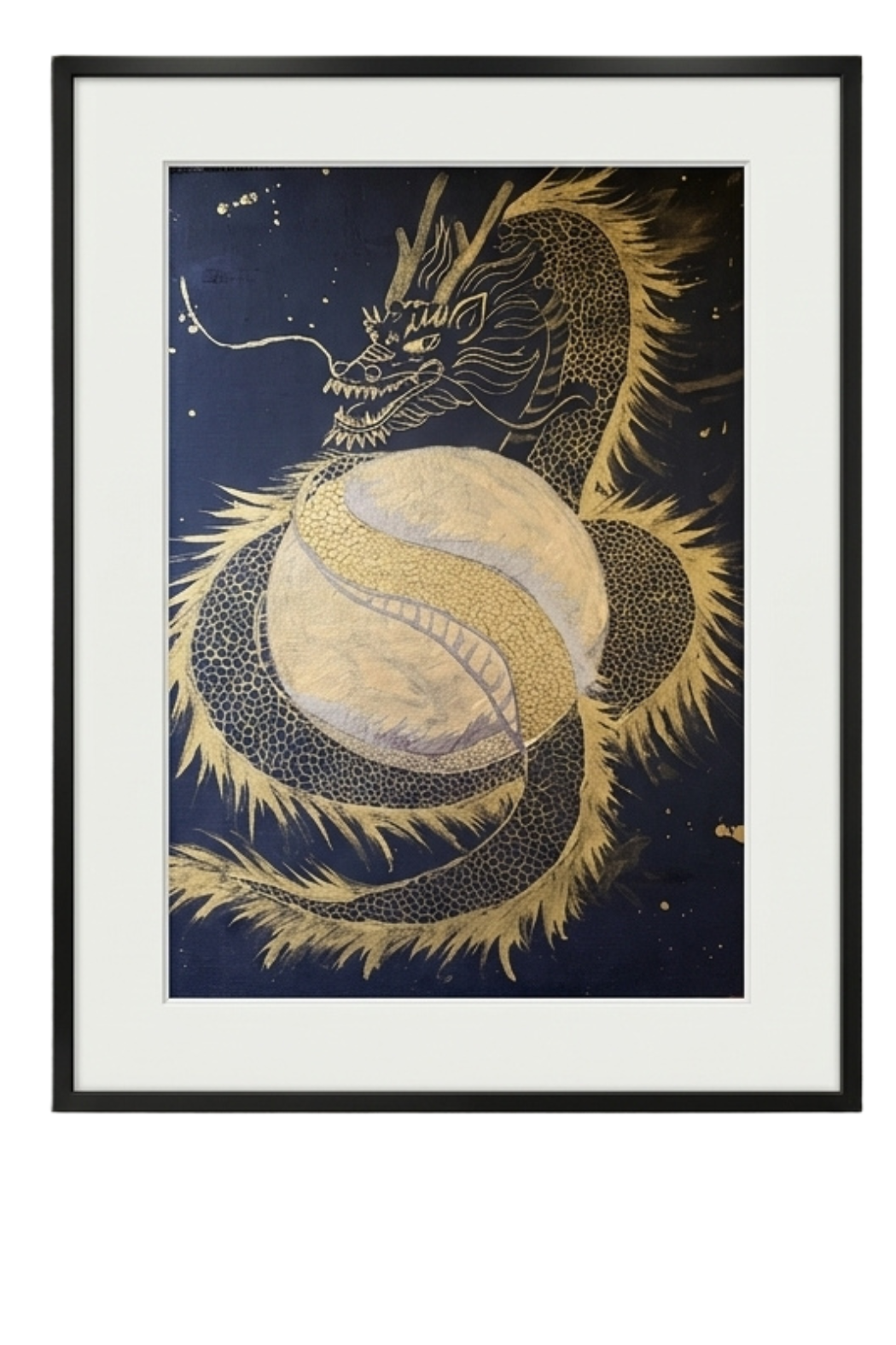 Golden Dragon & Full Moon Original Canvas Art – Divine Feng Shui Energy Art & Sacred Talisman for Fundraising