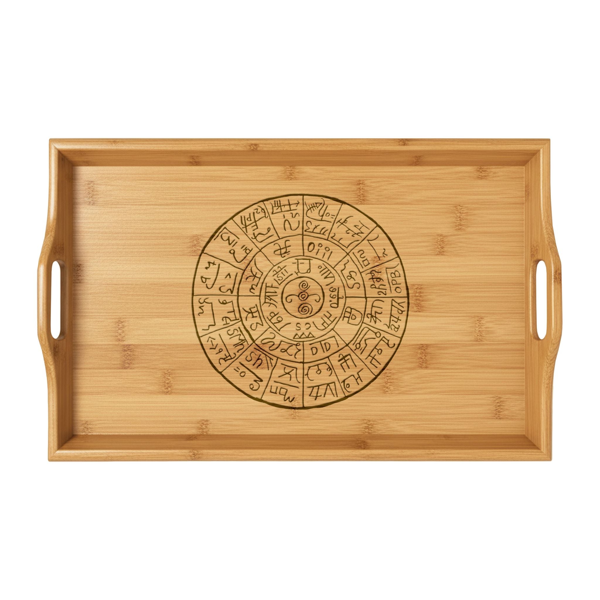 Bamboo Serving Tray with Engraved Zodiac Wheel — Decorative Astrological Home Serving Tray　Sacred Geometry Altar & Kitchen Energy Purifying Board