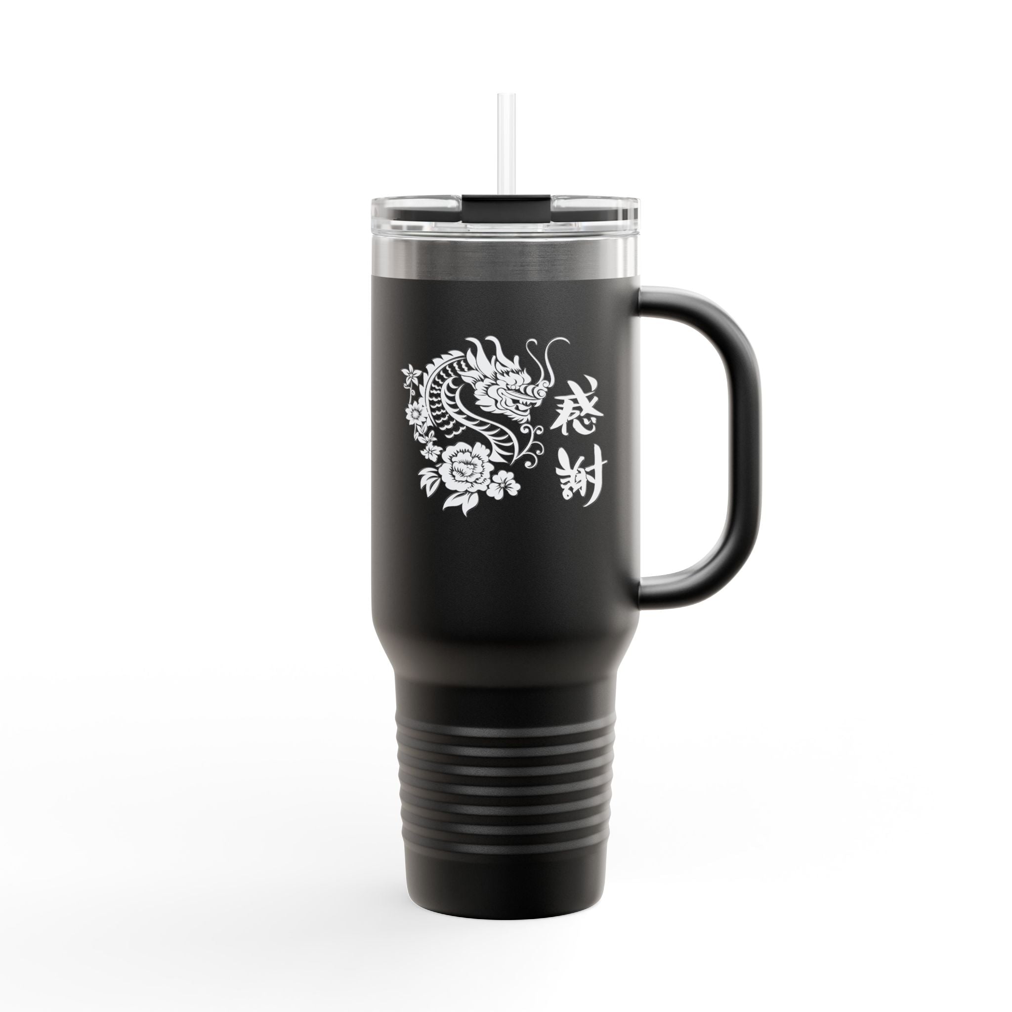Dragon Design featuring ‘Gratitude’　40oz Insulated Travel Mug with Handle –
