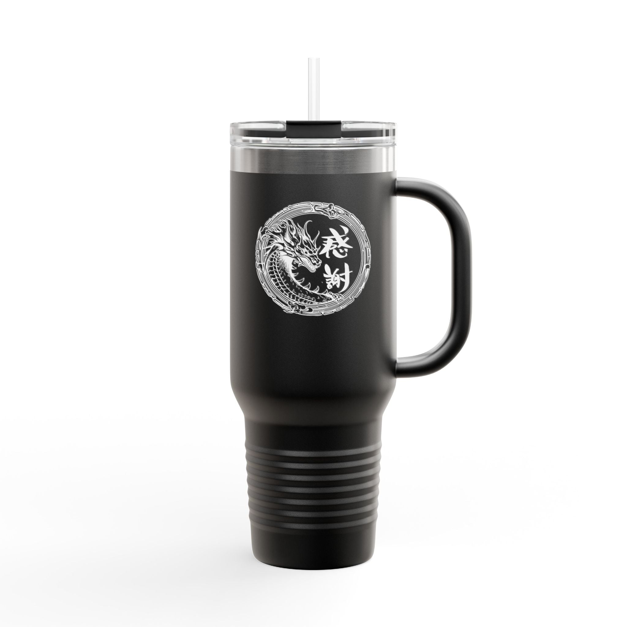 Gratitude’ in Dragon Frame Design　40oz Insulated Travel Mug with Handle –