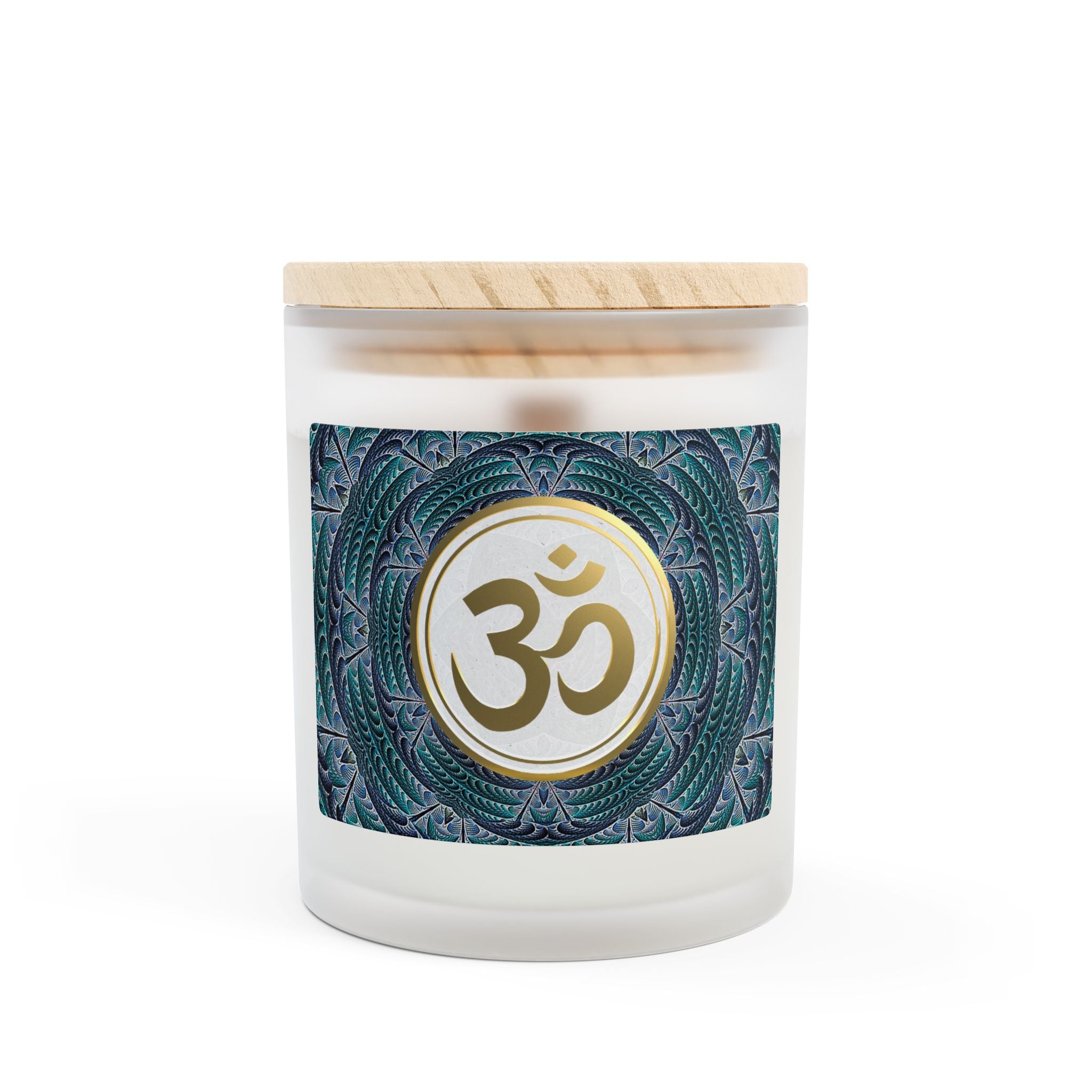 Om Symbol Frosted Glass Candle - 11oz Aromatherapy Candle for Mindfulness and Relaxation (DKBLU)
