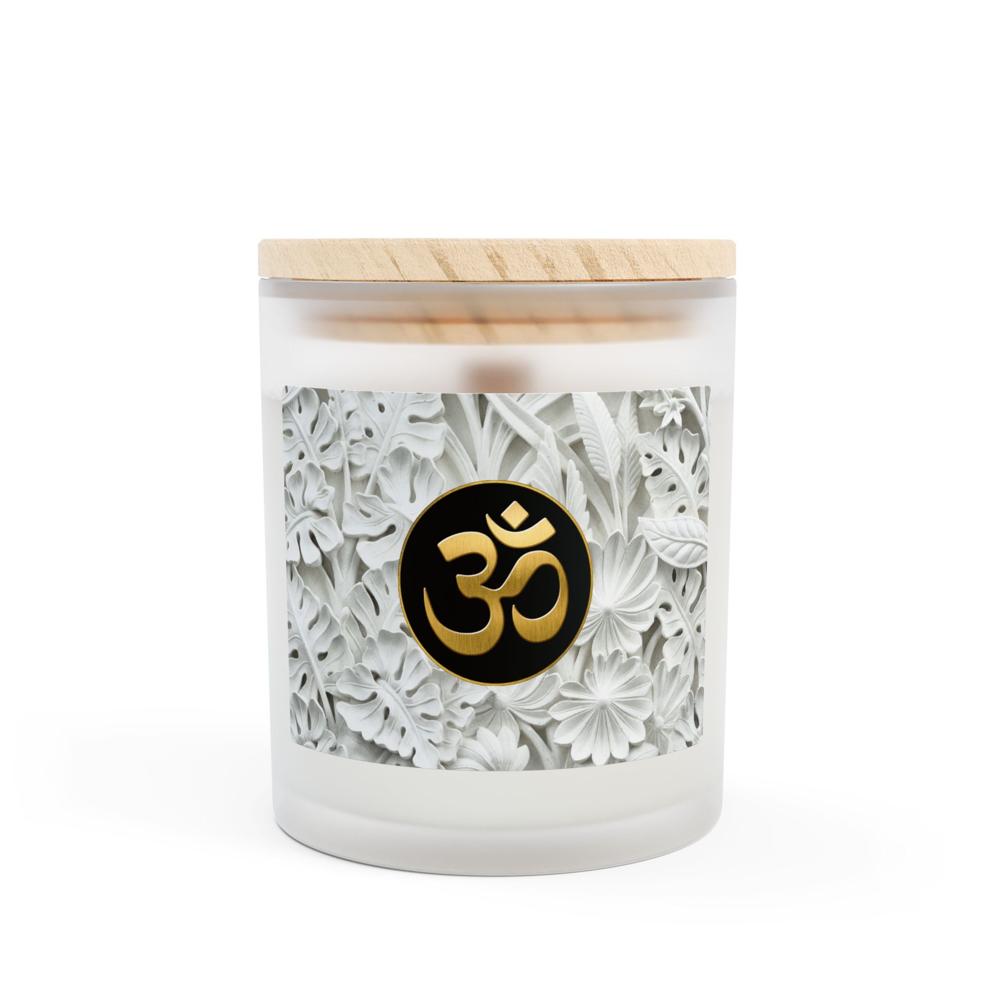 Om Symbol Frosted Glass Candle - 11oz Aromatherapy Candle for Mindfulness and Relaxation (WHTBK)