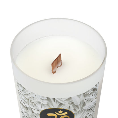 Om Symbol Frosted Glass Candle - 11oz Aromatherapy Candle for Mindfulness and Relaxation (WHTBK)