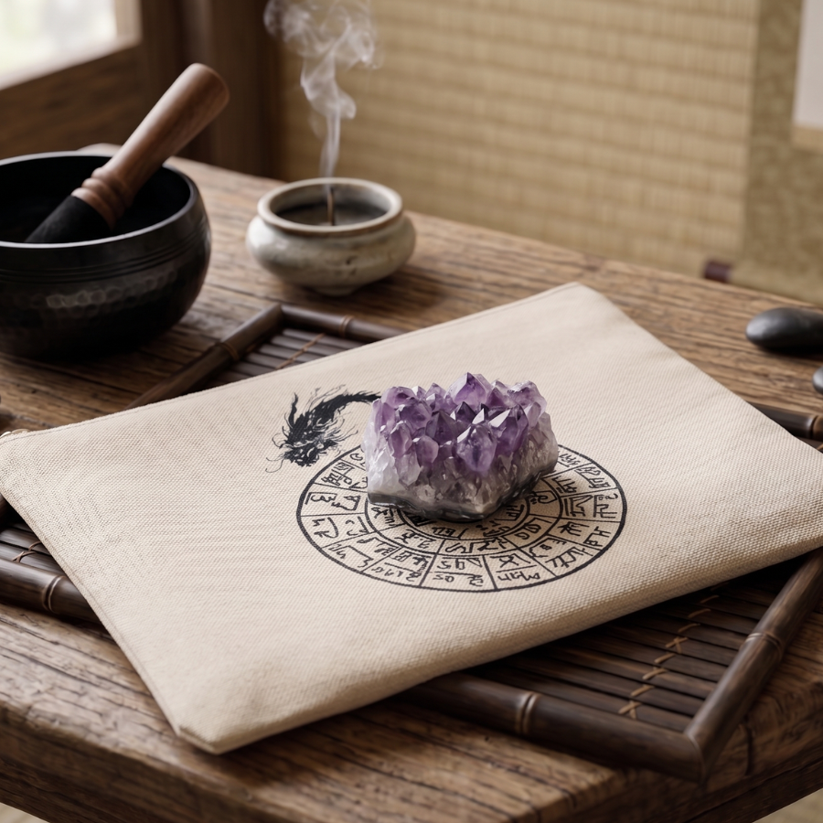 Dragon with  Sacred Geometry Ritual Pouch – Power Stones, Crystal Cleansing & Jewelry Energy Purifying Case