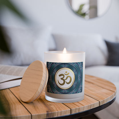 Om Symbol Frosted Glass Candle - 11oz Aromatherapy Candle for Mindfulness and Relaxation (DKBLU)
