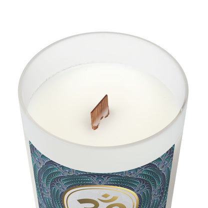 Om Symbol Frosted Glass Candle - 11oz Aromatherapy Candle for Mindfulness and Relaxation (DKBLU)