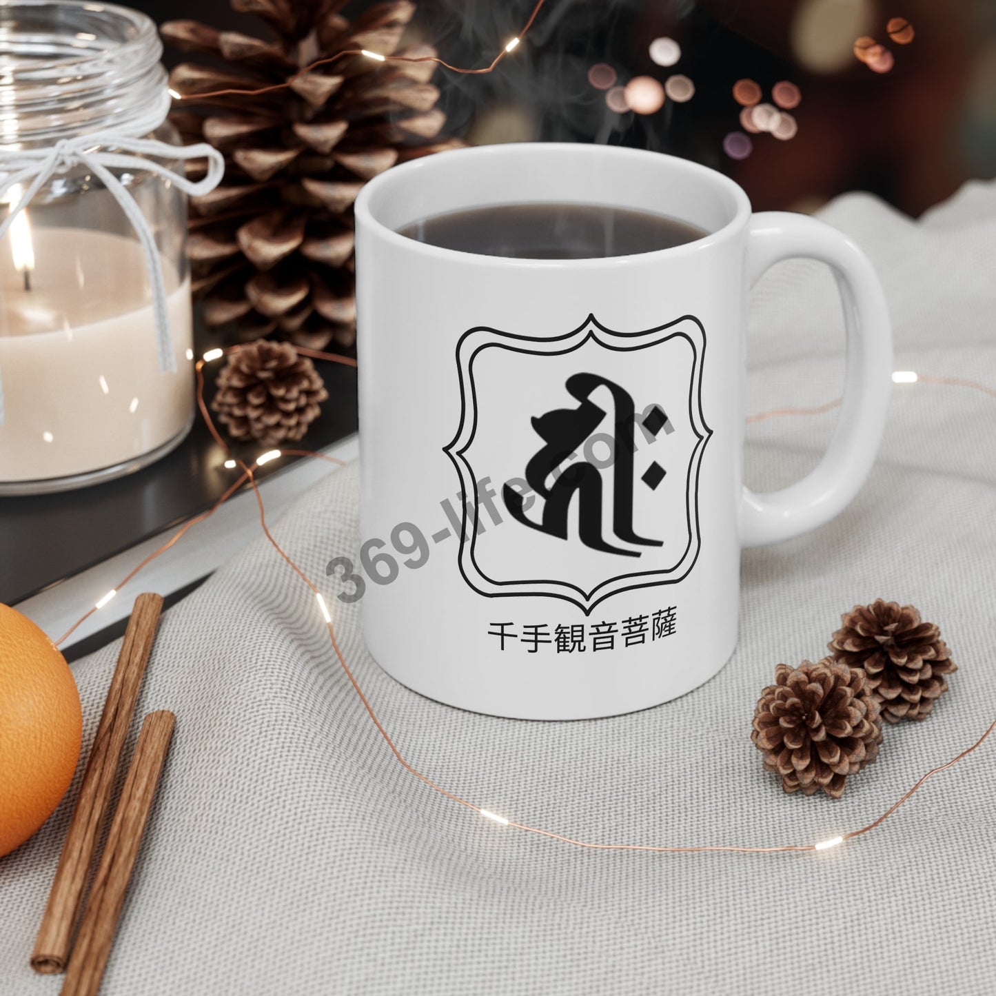 ZEN 梵字 Sanskrit Chinese Zodiac " Year of Rat "　White Mug Cup 11oz